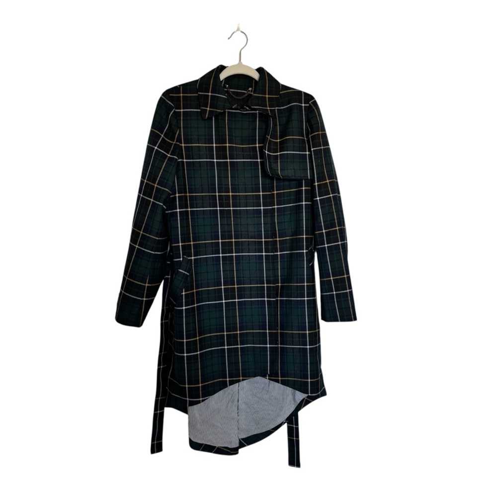 J. Crew Collection Green Navy Tartan Plaid Classic Belted Wool Blend Trench Coat - Picture 1 of 7